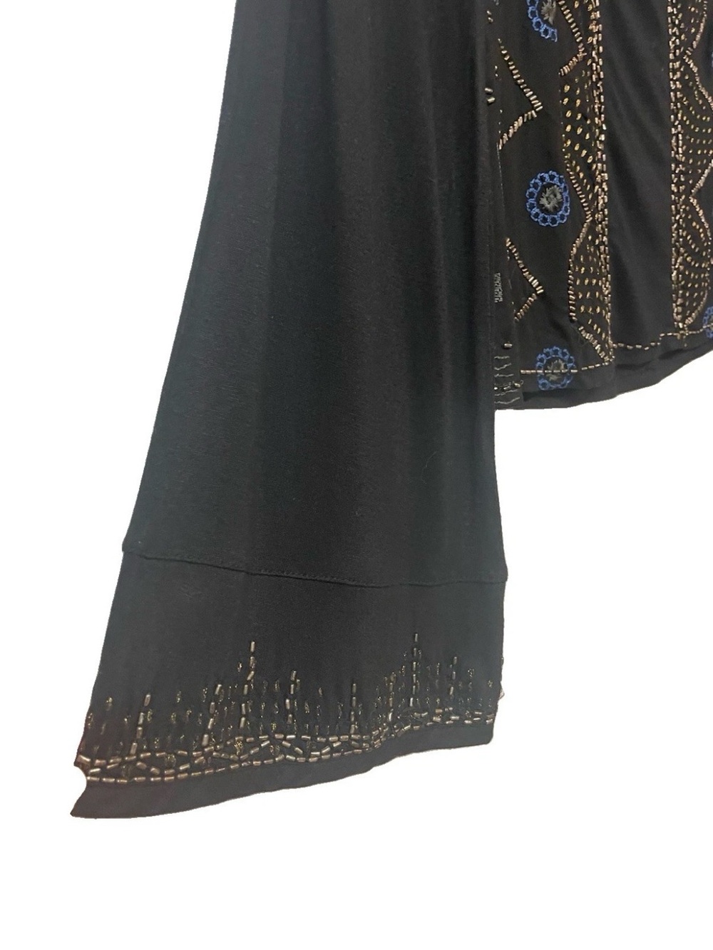 Free People Black Beaded Bell Sleeve Boho Blouse Top Square Neck Sz XS - Picture 7 of 10